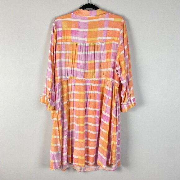 Torrid Peach Plaid Stretch Challis Shirt Dress Womens 3X Tie Waist Collar V Neck - Picture 7 of 10
